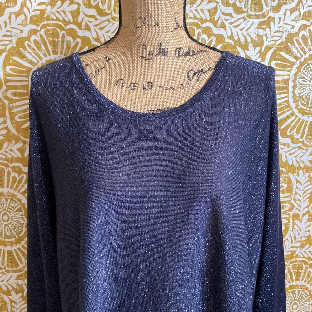 NWT Soft Surroundings Eudora Woven Cold Shoulder Twinkle Sweater in Navy size 1X - Picture 3 of 10